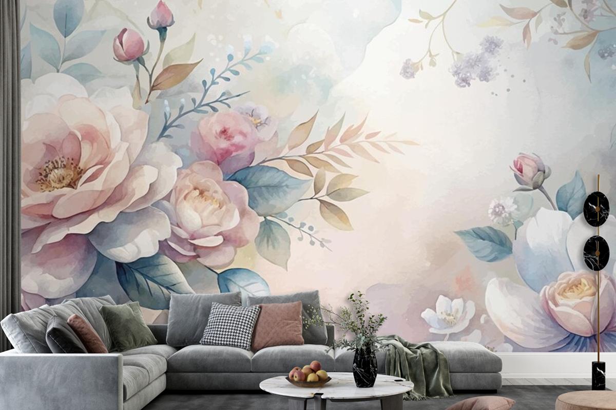 Beautiful Watercolor Flower Background Wallpaper Mural