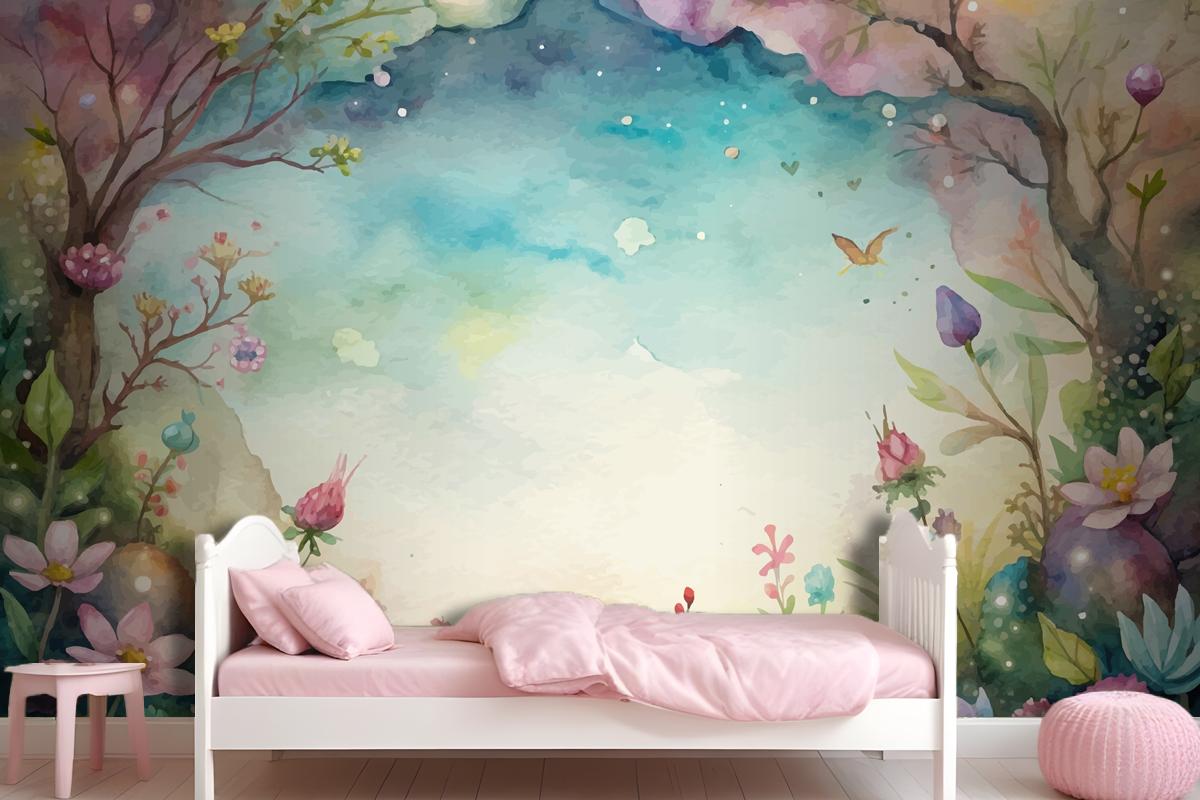 A Beautiful Wildflower Watercolor Background Wallpaper Mural