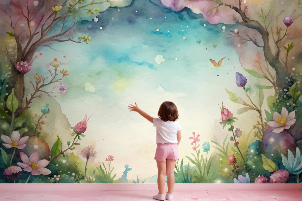 A Beautiful Wildflower Watercolor Background Wallpaper Mural