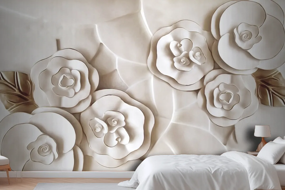 Beautiful White Marble Flower Wallpaper Mural