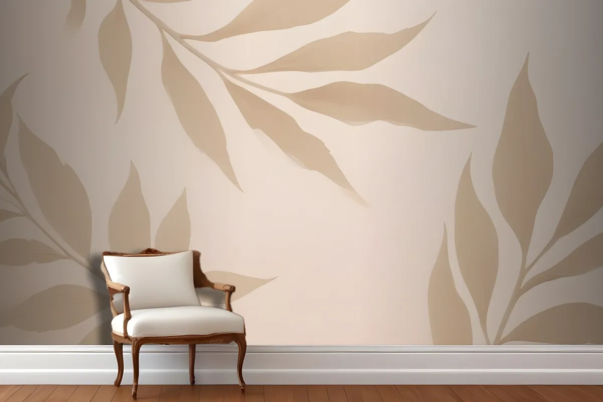 Beige Leaves On A Light Wallpaper Mural