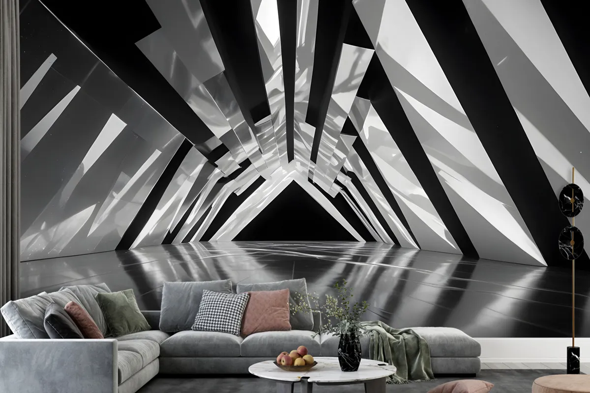 Black And White Architectural Iridescent Style Wallpaper Mural