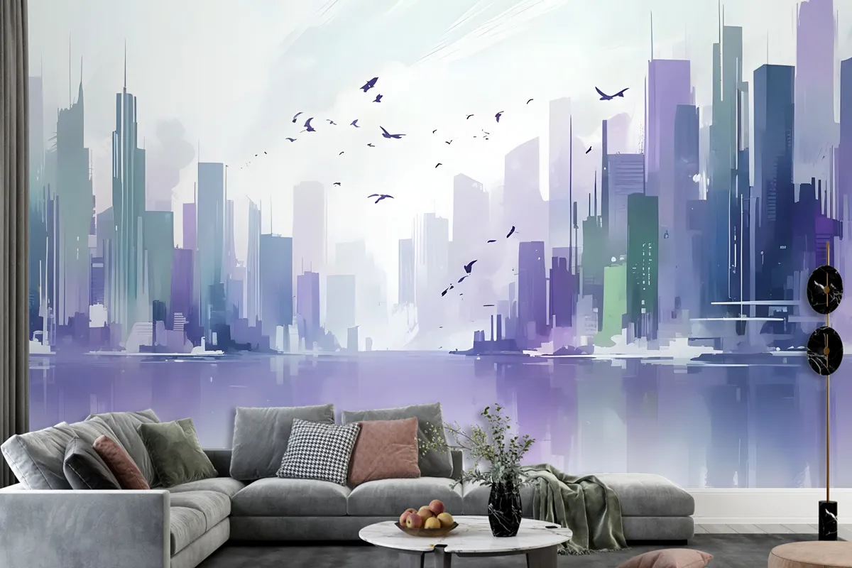 Black Green Dark Cityscape Wallpaper Mural