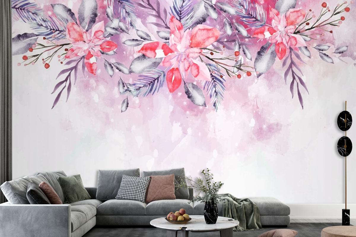 Blooming Watercolor Flowers For Wallpaper Concept Wallpaper Mural