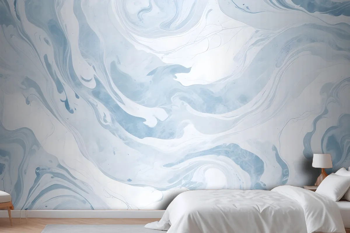 Blue & White Marbleized Wallpaper Mural