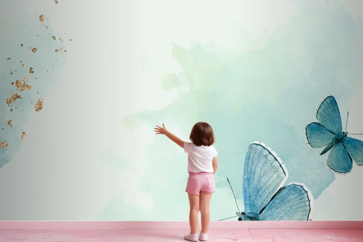 Blue Butterflies Patterned Background Wallpaper Mural