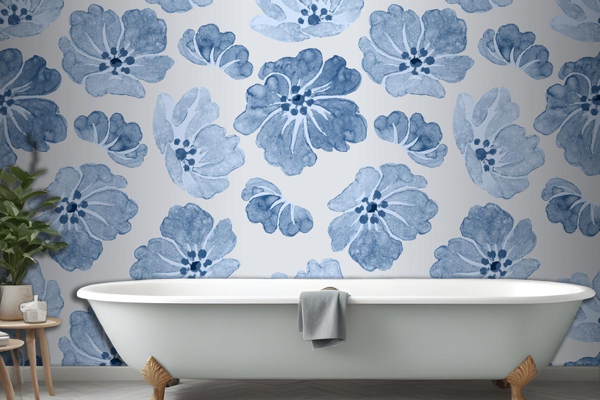 Blue Floral Pattern Vintage Wallpaper Mural