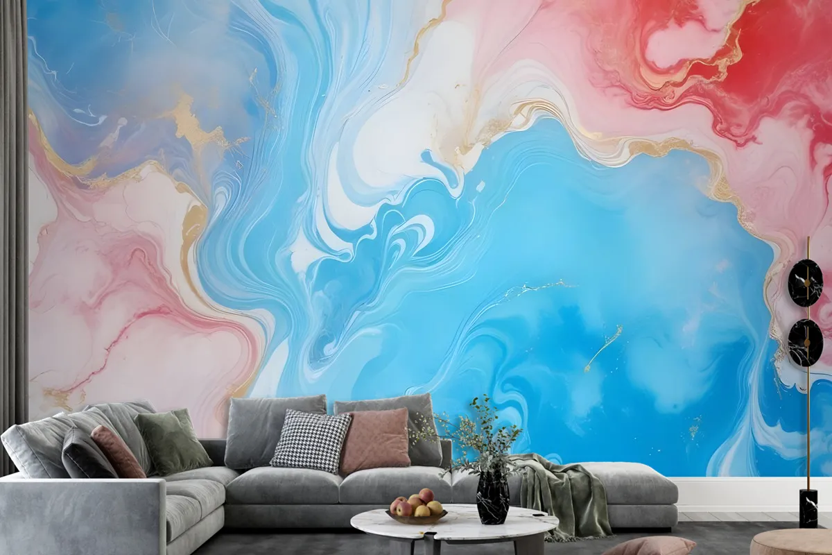 Blue Marble With Red Splash Wallpaper Mural