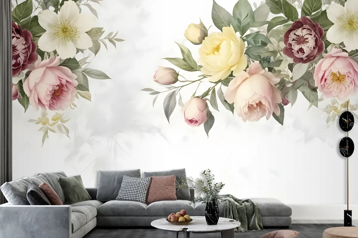 Bohemian Clematis Floral Bouqet Wallpaper Mural