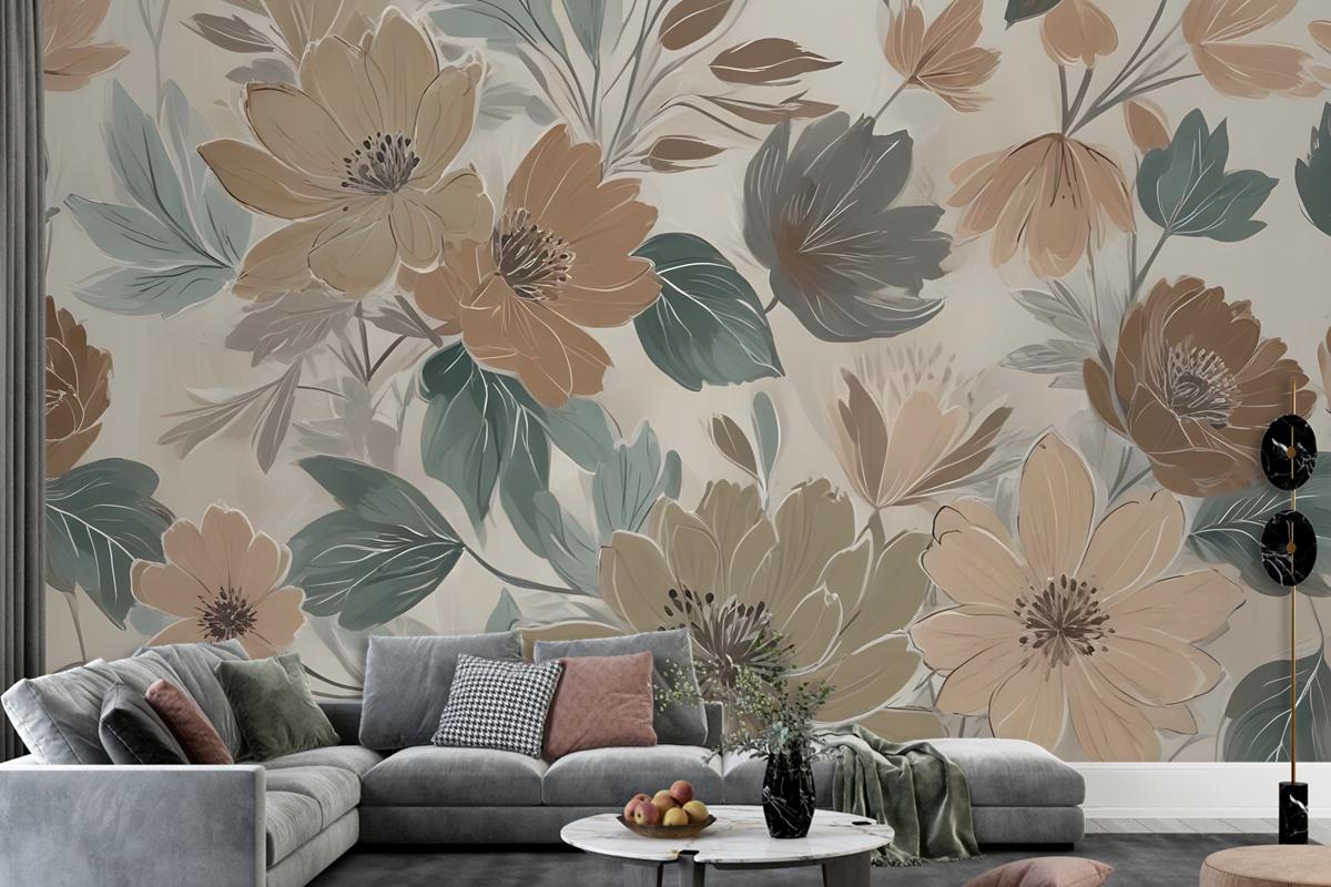 Bohemian Style Anemone Floral Bouquet Wallpaper Mural