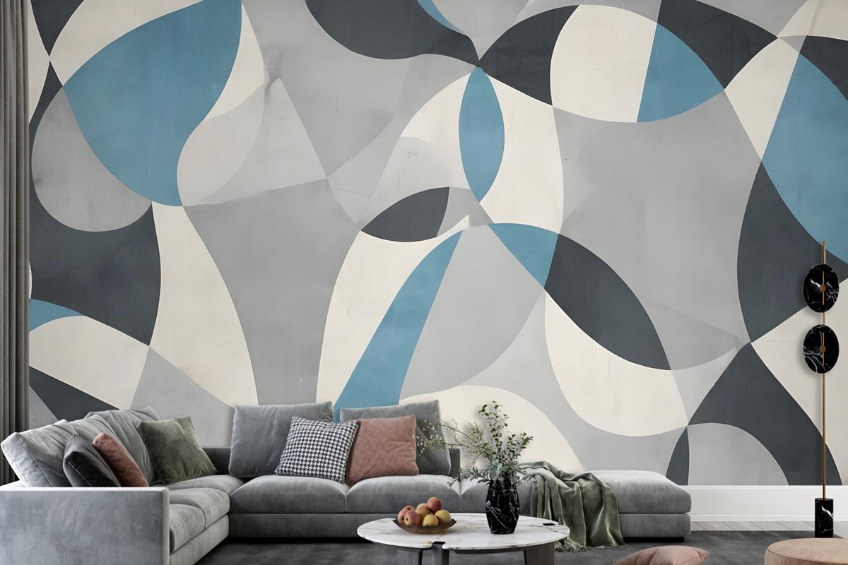 Boho Geometric Abstract Art Blue Wallpaper Mural