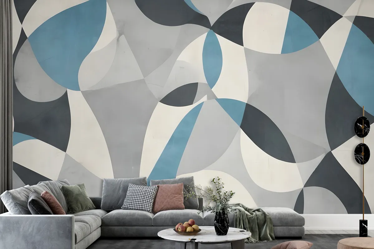 Boho Geometric Abstract Art Blue Wallpaper Mural