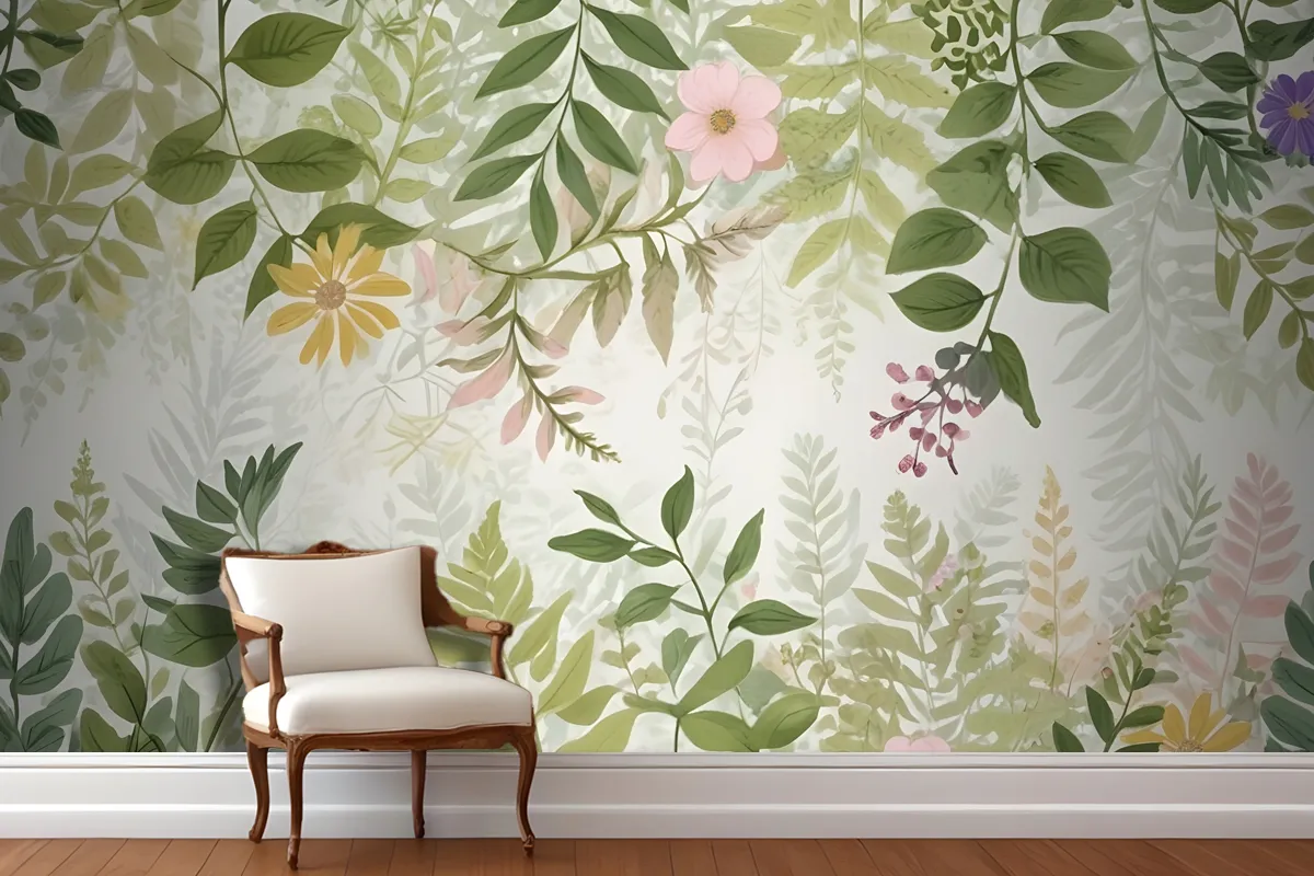 Bright Floral Garden Landscape Wallpaper Mural