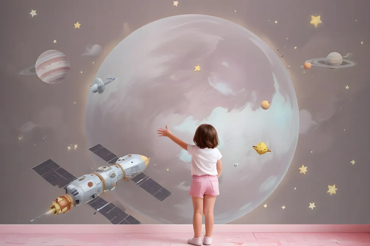 Cartoon Planets And Starry Space Wallpaper Mural