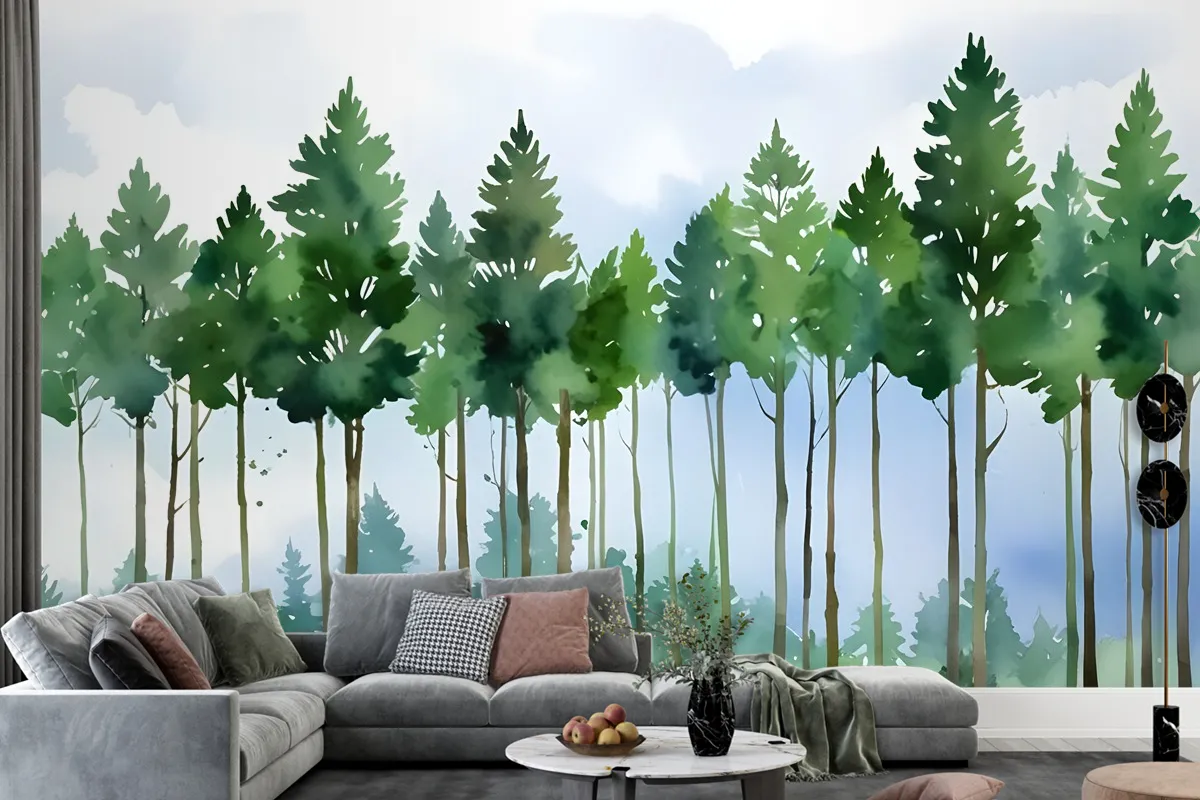 Cartoon Poplar Tree Wallpaper Mural