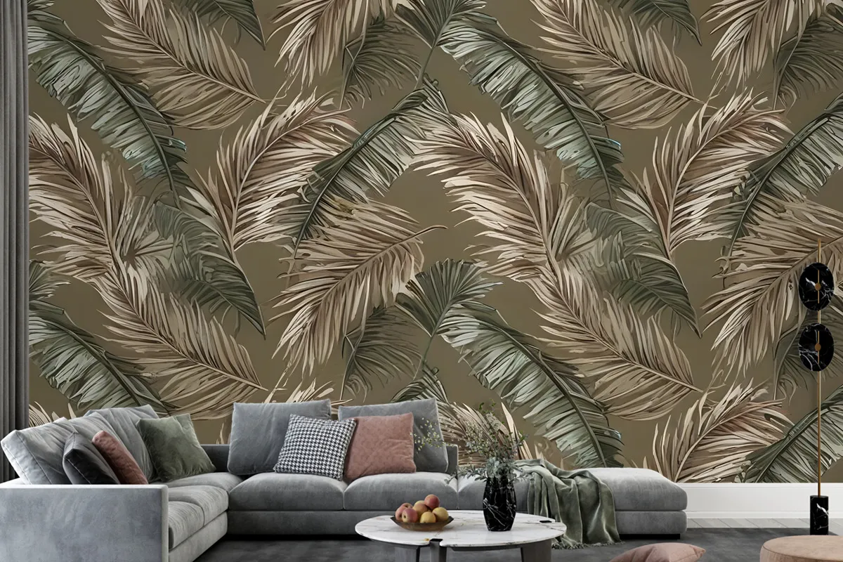 Charcoal Banana And Palm Leaves Wallpaper Mural