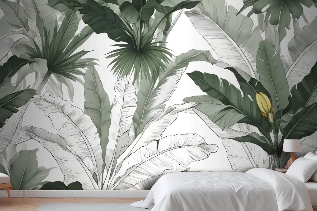 Charcoal Banana Leaf Wallpaper Wallpaper Mural