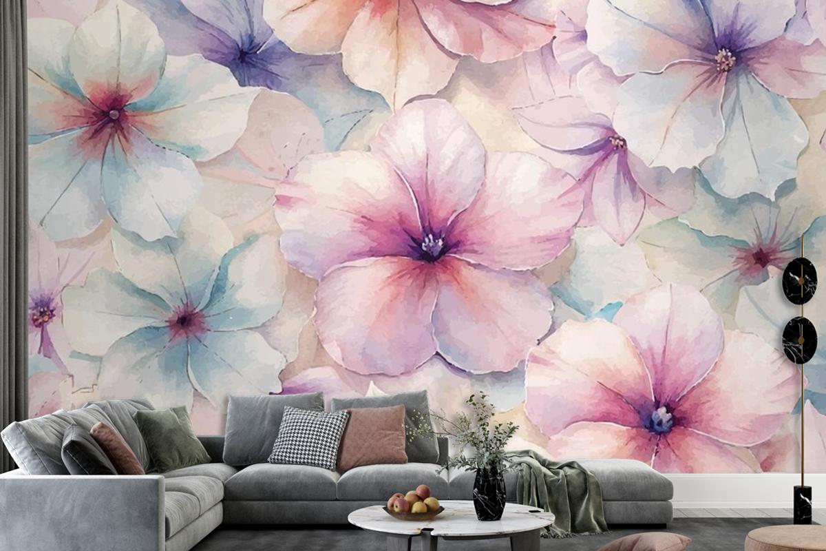 Charming Petunia Watercolor Background Wallpaper Mural