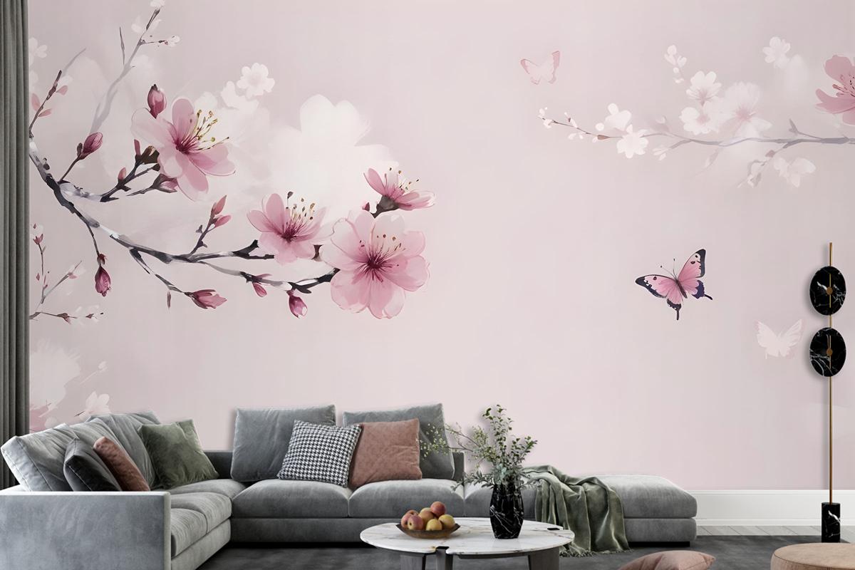 Cherry Blossom And Butterflies Wallpaper Mural