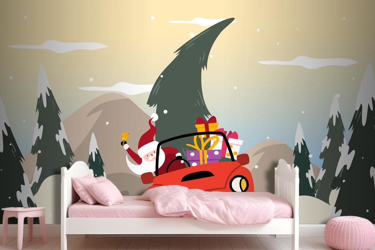 Christmas Background In Flat Design Wallpaper Mural