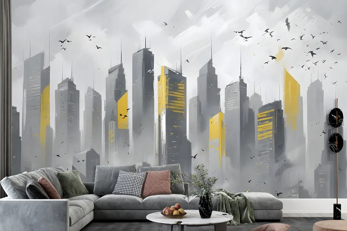 City Landscape Yellow City Light Wallpaper Mural