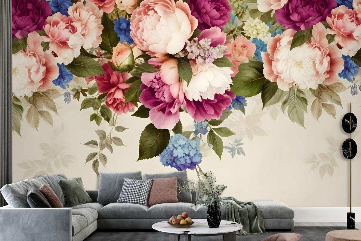 Classical Colorful Vine Flowers Wallpaper Mural