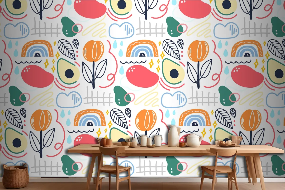 Colorful Abstract Organic Shapes Kitchen Wallpaper Mural