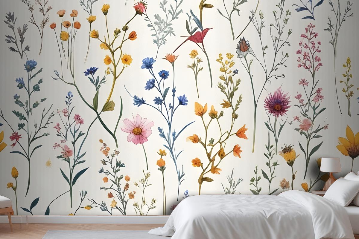 Colorful Blossoms Bedroom Wallpaper Mural