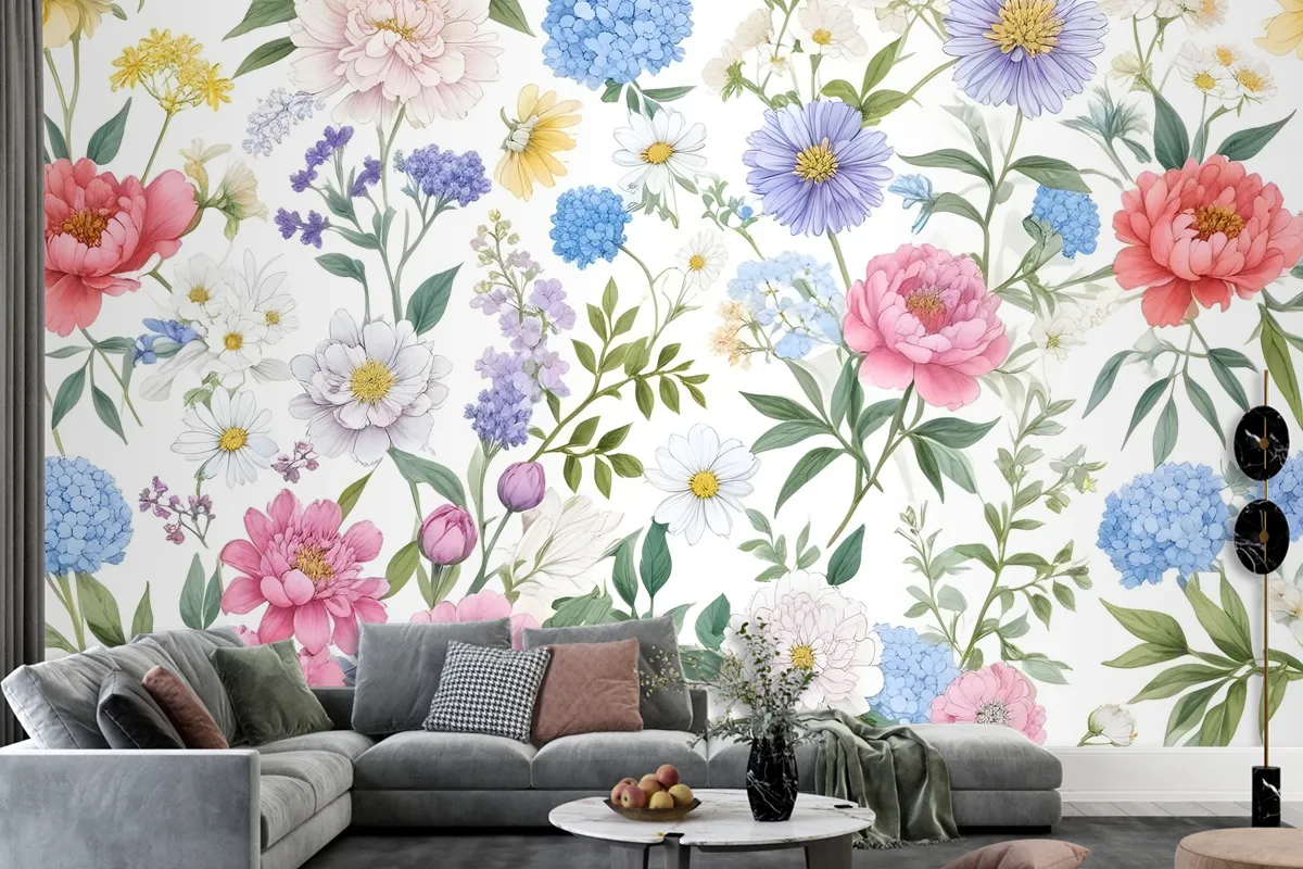 Colorful Spring Pink Wildflowers Wallpaper Mural