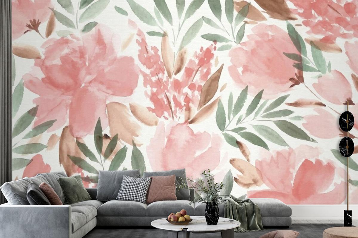 Colorful Watercolor Floral Background Wallpaper Mural