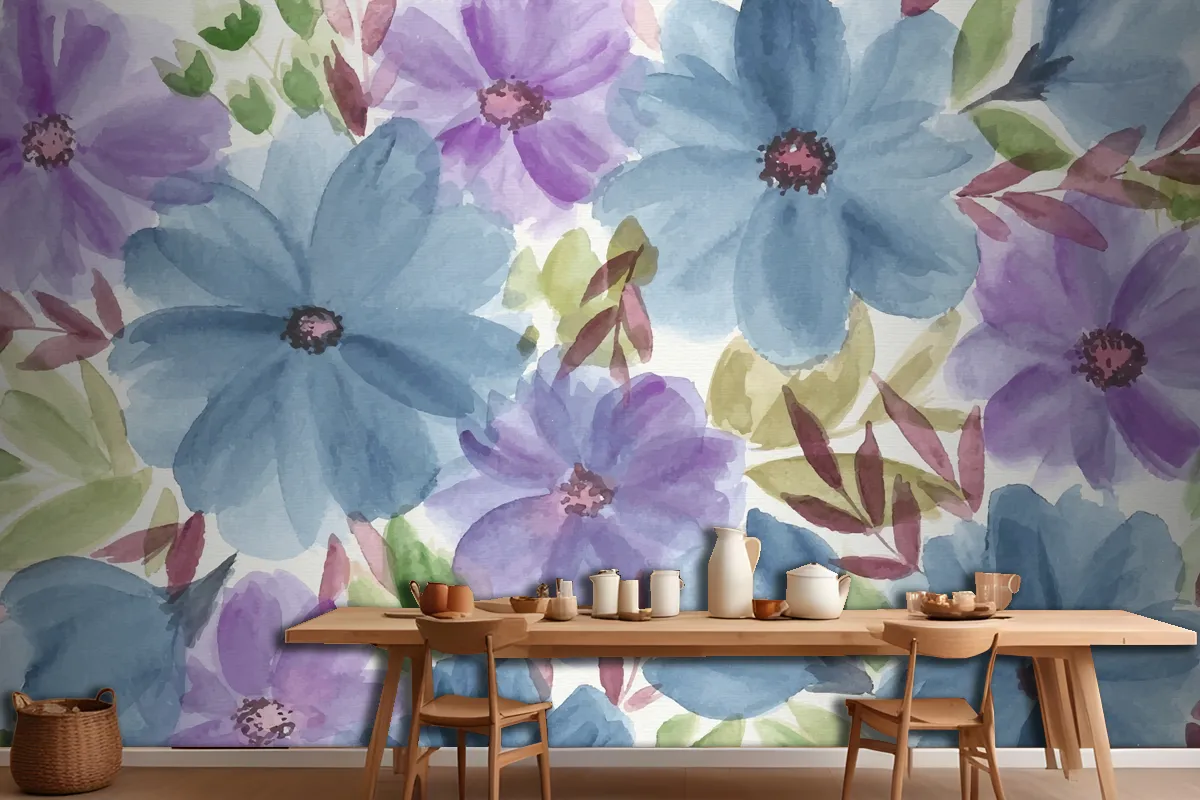 Colorful Watercolor Floral Wallpaper Mural