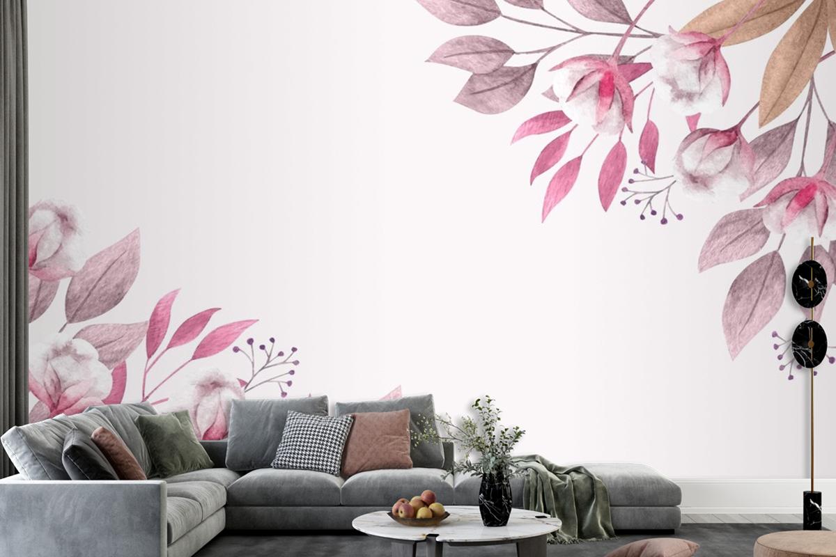 Copy Space Spring Background With Flowers And Leaves Wallpaper Mural