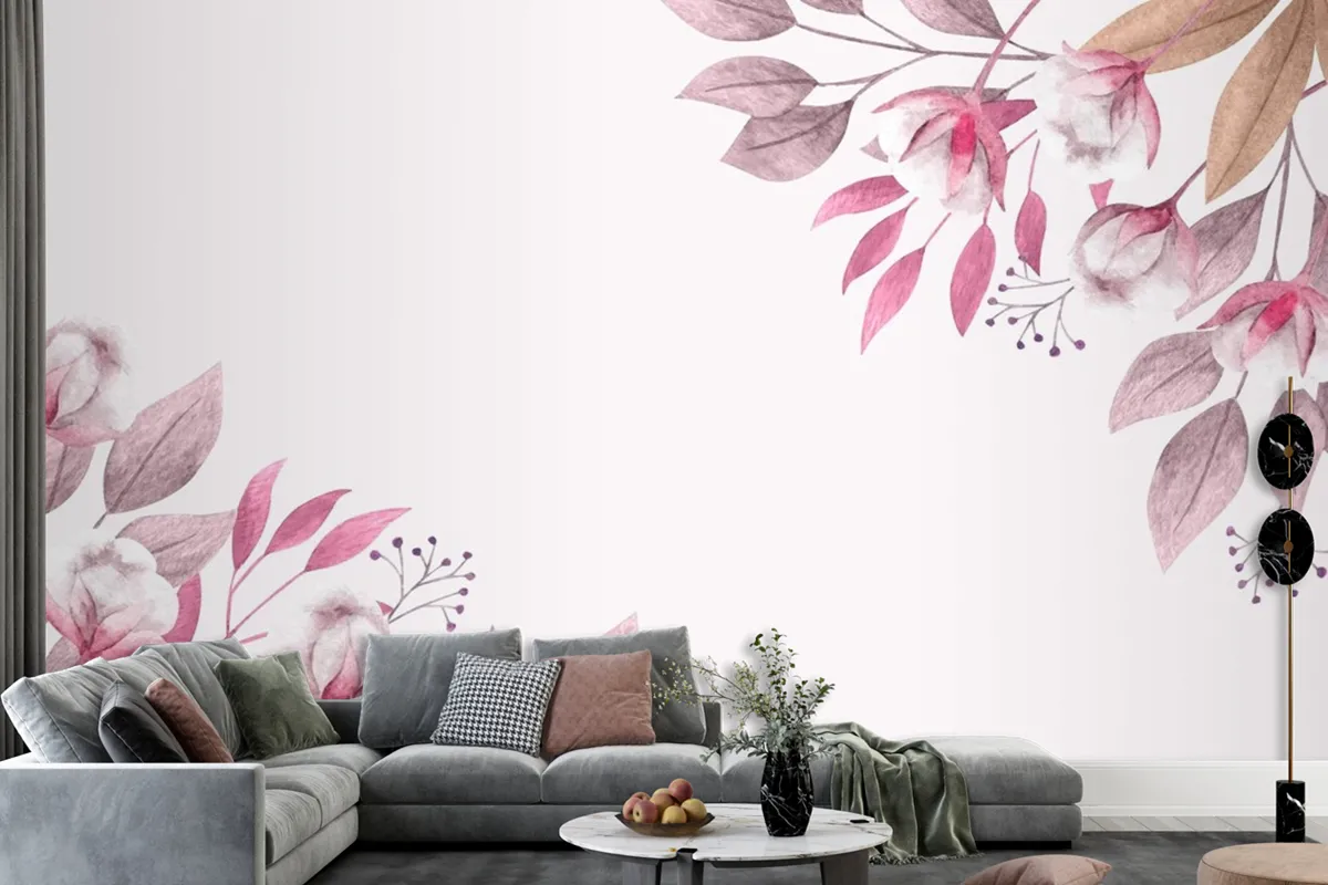 Copy Space Spring Background With Flowers And Leaves Wallpaper Mural