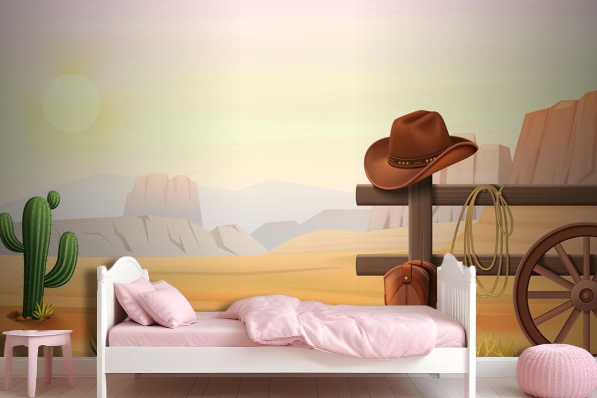 Cowboy Boots And Hat On Fence Wallpaper Mural