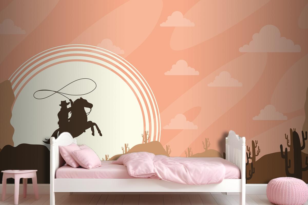 Cowboy In The Desert Scene Poster Wallpaper Mural