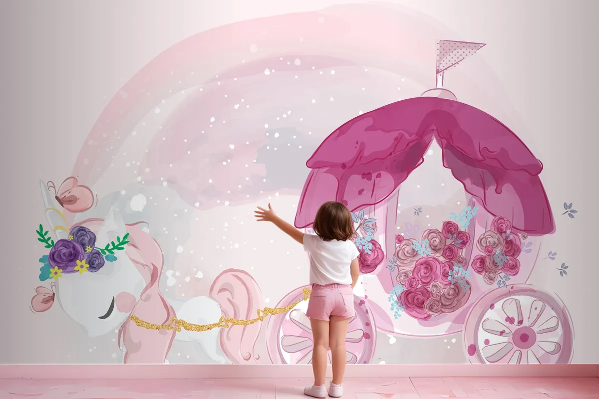 Cute Baby Unicorn Hand Drawn In Sweet Watercolor Style Wallpaper Mural