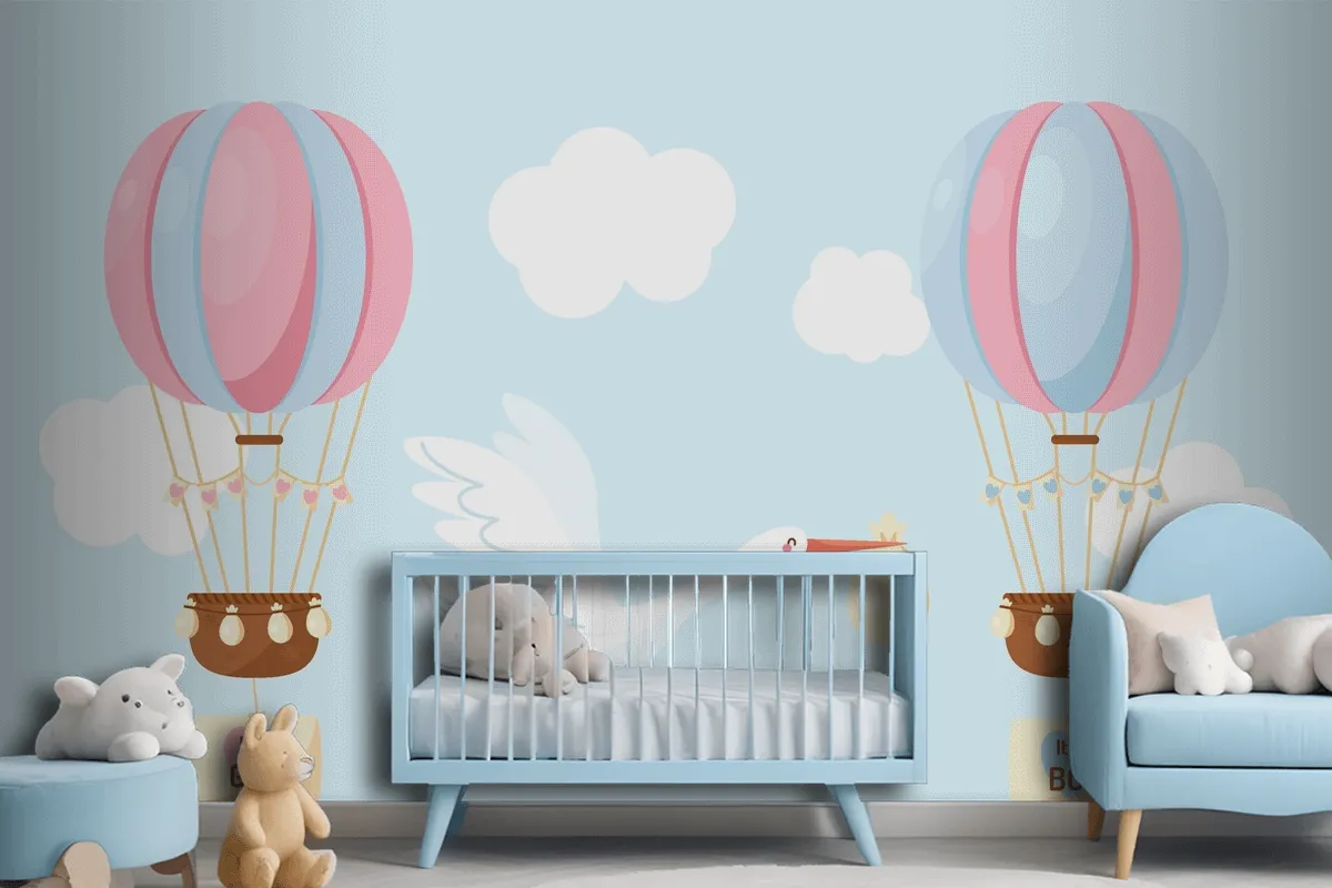 Cute Flat Design Gender Reveal Wallpaper Mural