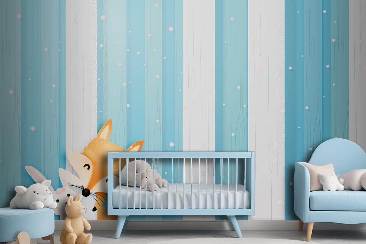 Cute Fox And Rabbit In The Wood With Paper Art Style Pastel Scheme Wallpaper Mural