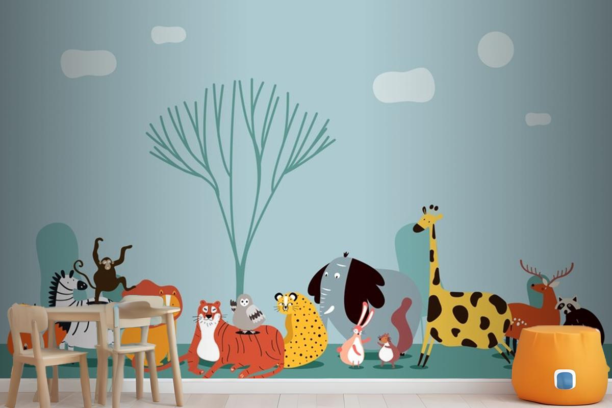 Cute Group Of Wild Animals Wallpaper Mural