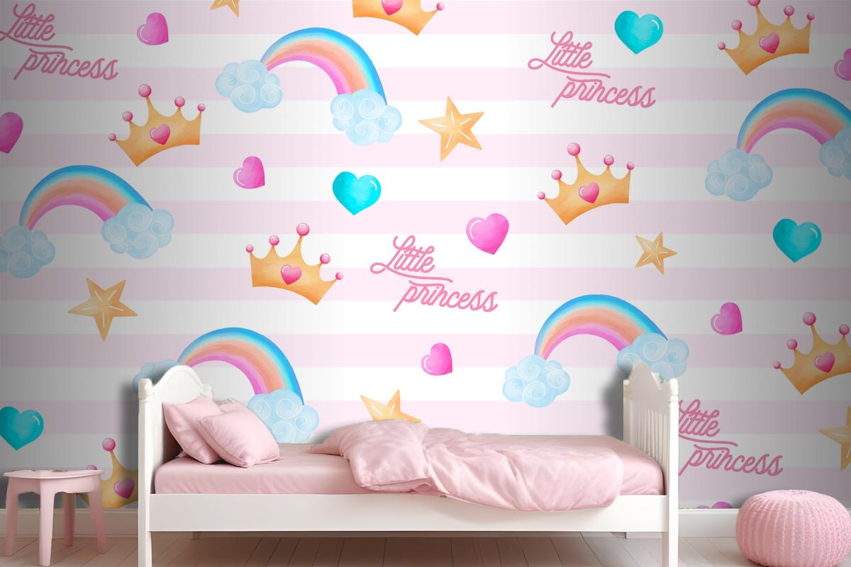 Cute Pattern With Lovely Elements For A Little Princess Wallpaper Mural