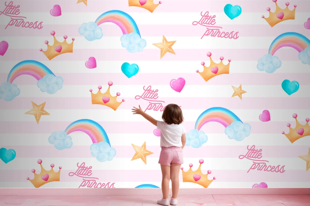 Cute Pattern With Lovely Elements For A Little Princess Wallpaper Mural