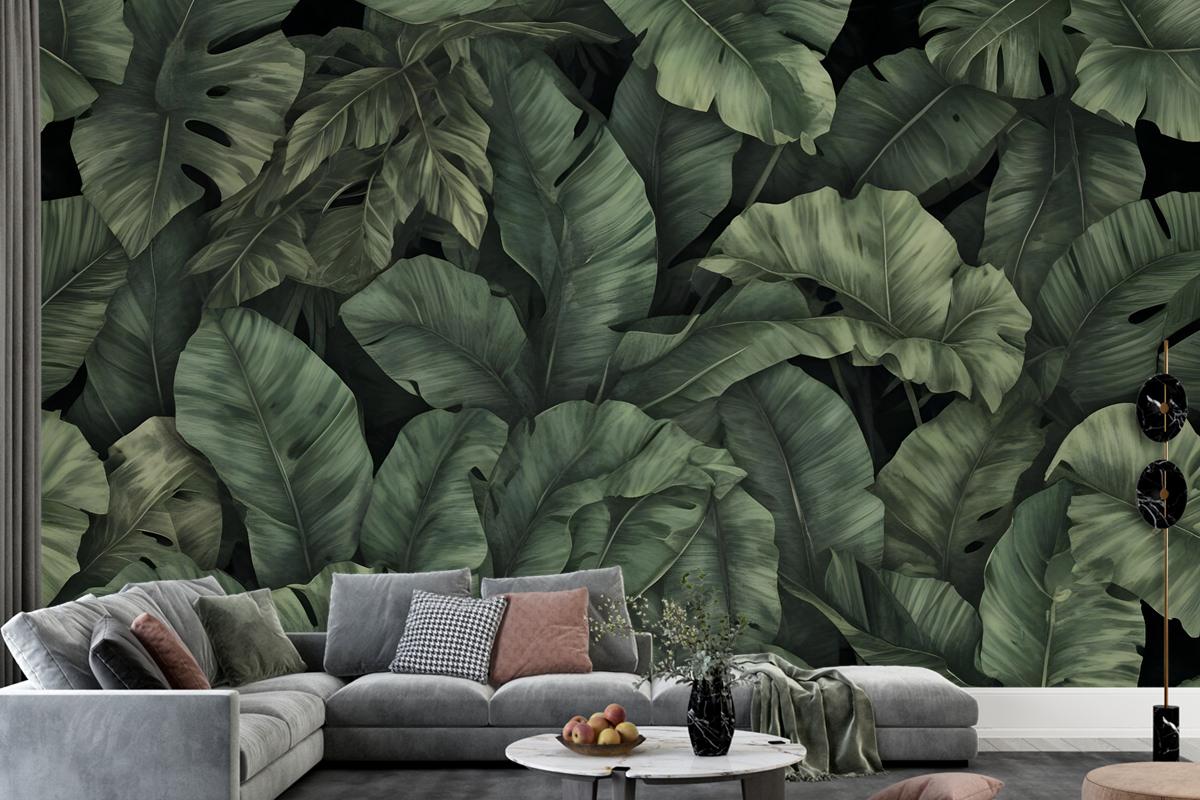 Dark Banana Leaf Wallpaper Mural