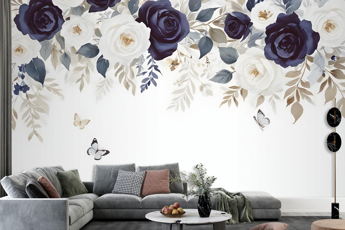 Dark Floral Art Wallpaper Mural