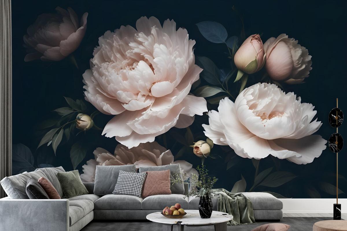 Dark Floral Peony Bouquet Wallpaper Mural