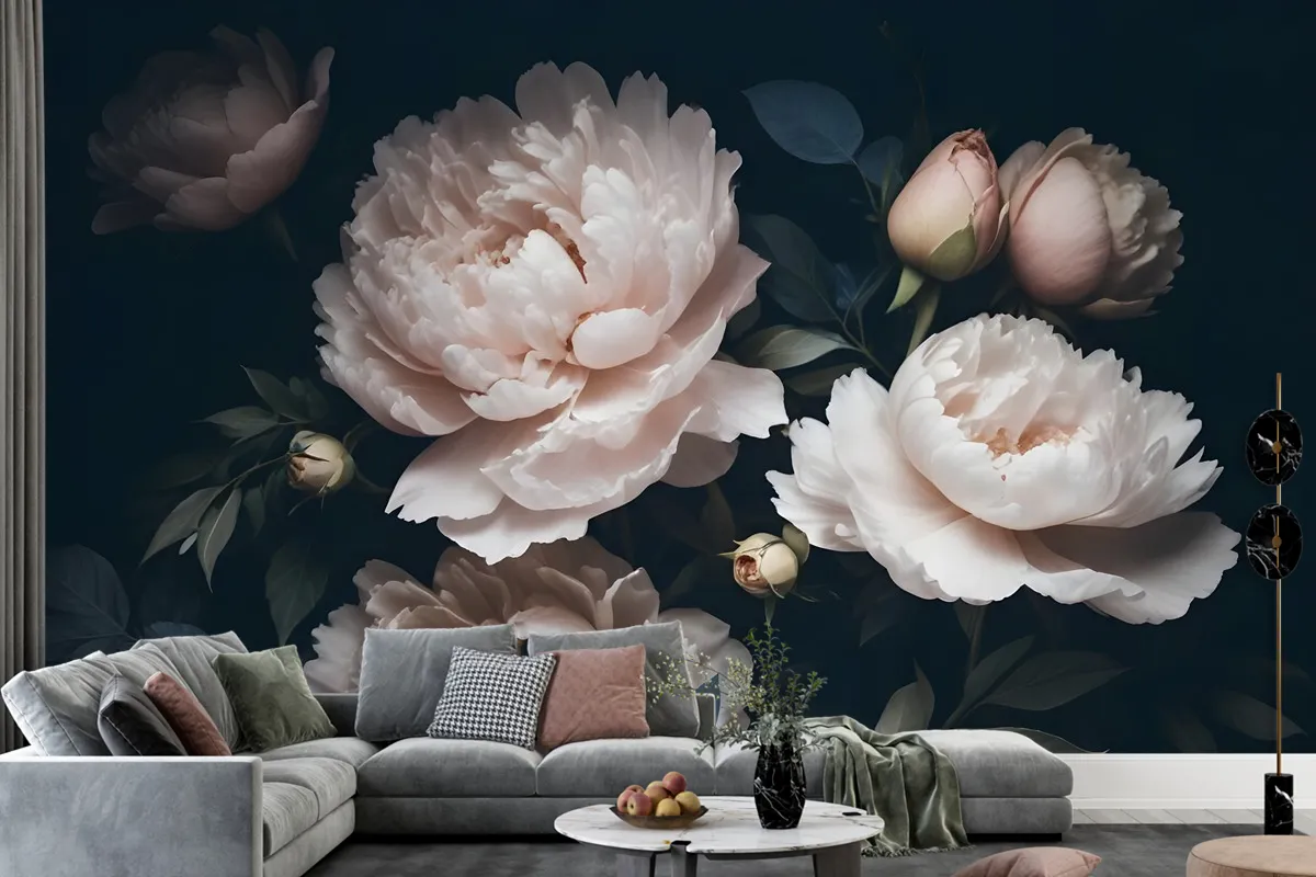 Dark Floral Peony Bouquet Wallpaper Mural