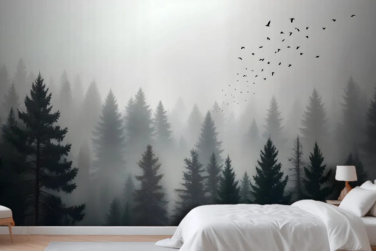 Dark Forest Misty Landscape Wallpaper Mural