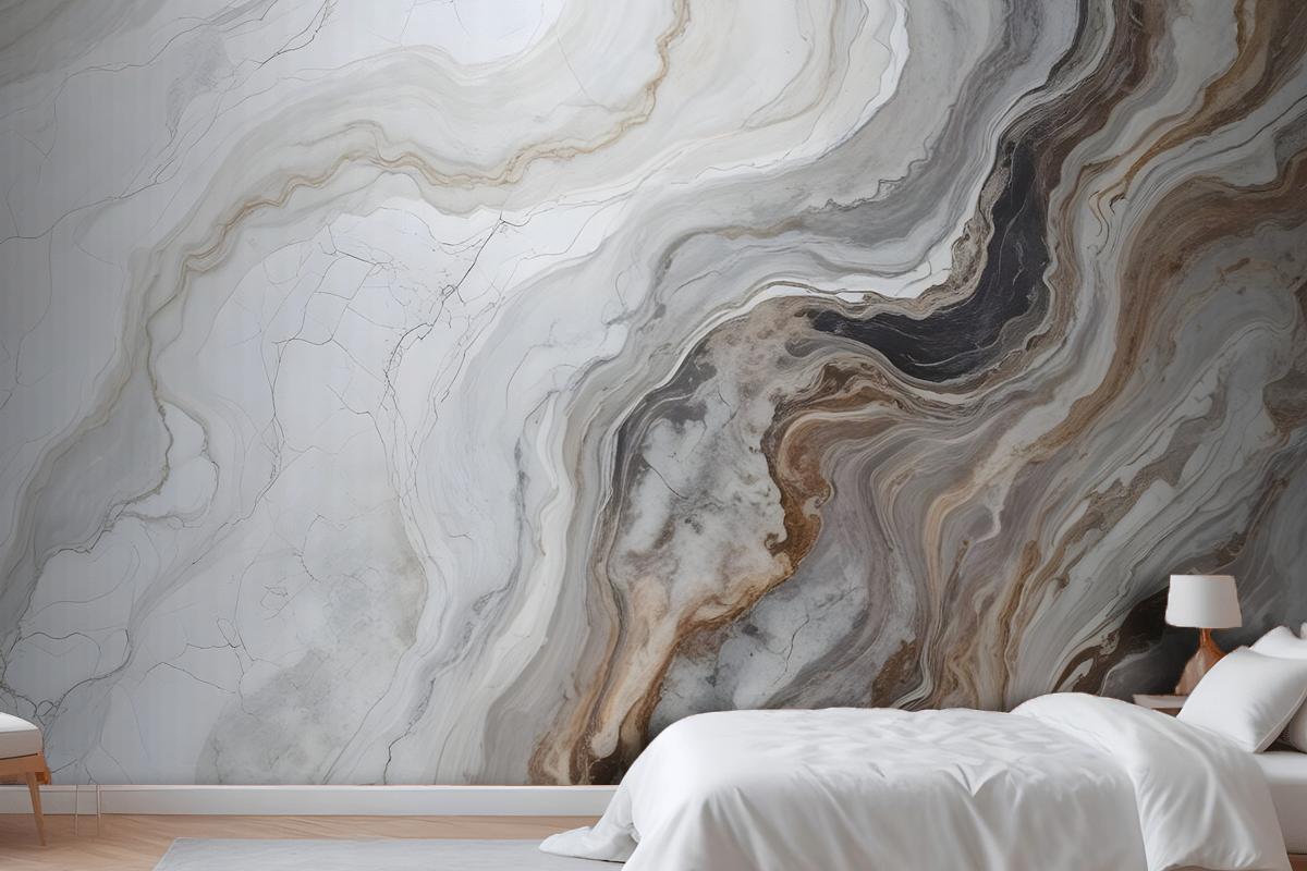 Dark Marble Gray And Brown Waves Wallpaper Mural