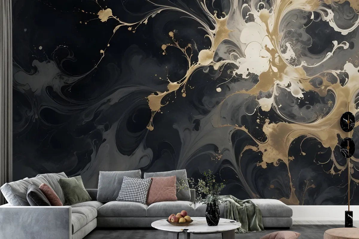 Dark Marble With Gold Faux Wallpaper Mural