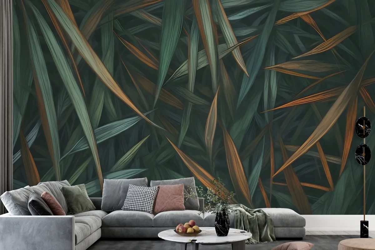 Dark Tropical Exotic Palm Leaf Wallpaper Mural