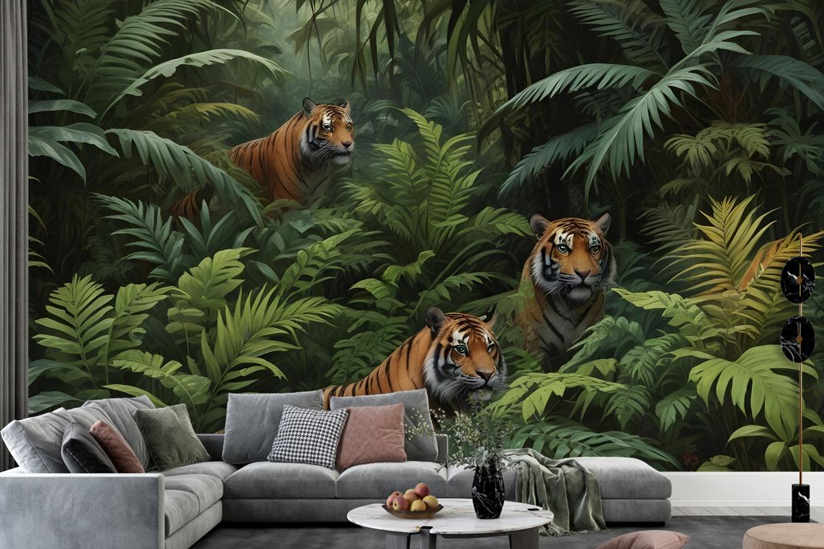 Dark Tropical Trees With Leopards Wallpaper Mural